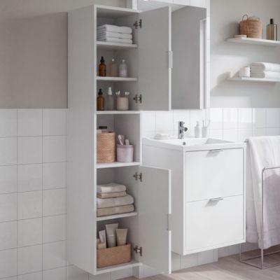 Colonne de salle de bains 2 portes suspendue blanc mat H.160 x l.35 x P.36 cm GoodHome Nava