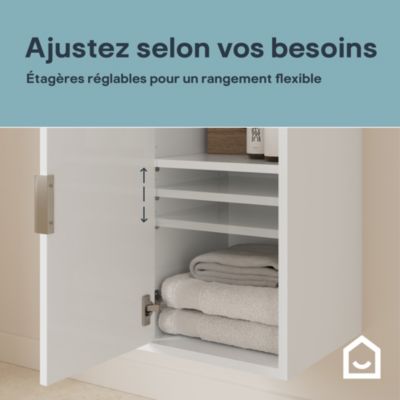 Colonne de salle de bains 2 portes suspendue blanc mat H.160 x l.35 x P.36 cm GoodHome Nava