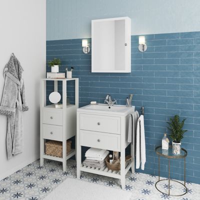 Colonne de salle de bains à poser 2 tiroirs et 2 niches blanc mat L.40 x H.120 x P.36 cm, GoodHome Perma