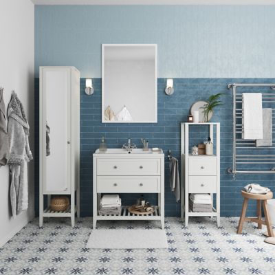 Colonne de salle de bains à poser 2 tiroirs et 2 niches blanc mat L.40 x H.120 x P.36 cm, GoodHome Perma