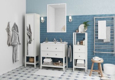 Colonne de salle de bains à poser 2 tiroirs et 2 niches blanc mat L.40 x H.120 x P.36 cm, GoodHome Perma