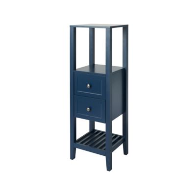 Colonne de salle de bains à poser 2 tiroirs et 2 niches bleu mat L.40 x H.120 x P.36 cm, GoodHome Perma