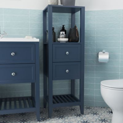 Colonne de salle de bains à poser 2 tiroirs et 2 niches bleu mat L.40 x H.120 x P.36 cm, GoodHome Perma