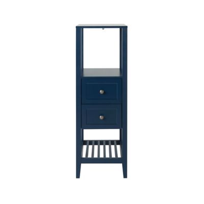Colonne de salle de bains à poser 2 tiroirs et 2 niches bleu mat L.40 x H.120 x P.36 cm, GoodHome Perma