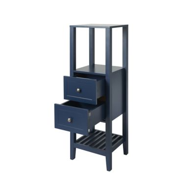 Colonne de salle de bains à poser 2 tiroirs et 2 niches bleu mat L.40 x H.120 x P.36 cm, GoodHome Perma