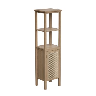 Colonne de salle de bains à poser l.40 x H.150 x P.34 cm, placage chêne et cannage, Thiam
