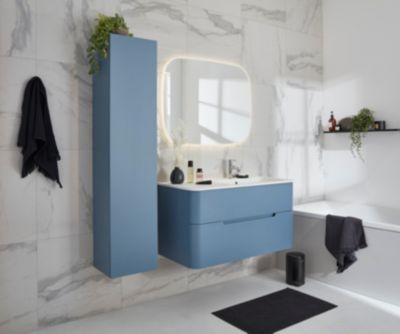 Colonne de salle de bains à suspendre Alba en mélaminé bleu mat L. 35 x l. 32 x H. 160 cm