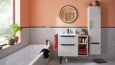 Colonne de salle de bains à suspendre blanc avec miroir intérieur Urban H. 150 x L. 35 x P. 32 cm