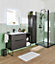 Colonne de salle de bains à suspendre noir mat avec miroir intérieur Urban H. 150 x l. 35 x P.32 cm
