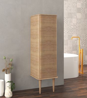 Colonne de salle de bains avec pieds 1 porte H.123 cm, effet chêne tabac, IDRA