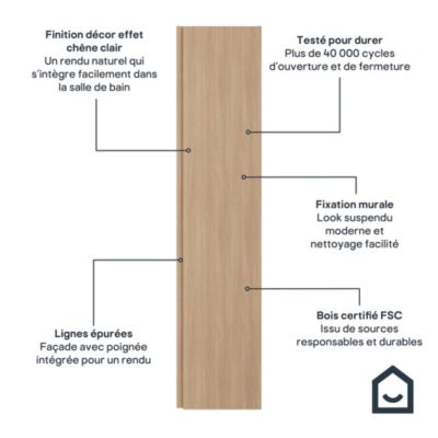 Colonne de salle de bains faible profondeur effet chêne clair l. 40 x H. 180 x P. 15 cm GoodHome Imandra