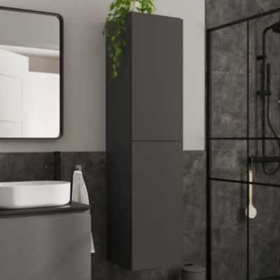 Colonne de salle de bains gris anthracite mat 2 portes l.40 x H.160 x P.36 cm Levanna