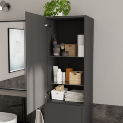 Colonne de salle de bains gris anthracite mat 2 portes l.40 x H.160 x P.36 cm Levanna