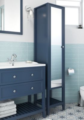 Colonne de salle de bains sur pieds avec miroir l.36xH.185xP.40 cm, bleu, GoodHome Perma