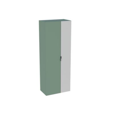 Colonne de salle de bains suspendue 2 portes vert sauge mat et miroir l.60 cm x H.160 x P.35 cm, Pamili