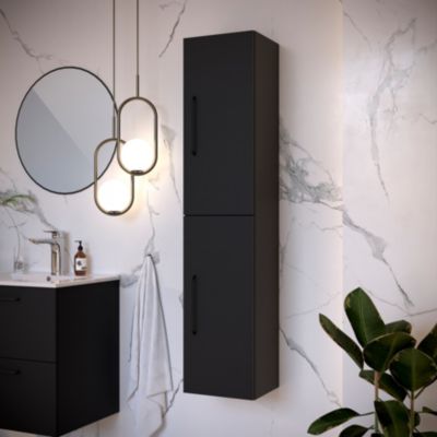 Colonne de salle de bains suspendue noir mat l.30 x H.140 x P.27 cm 2 portes, Noctis