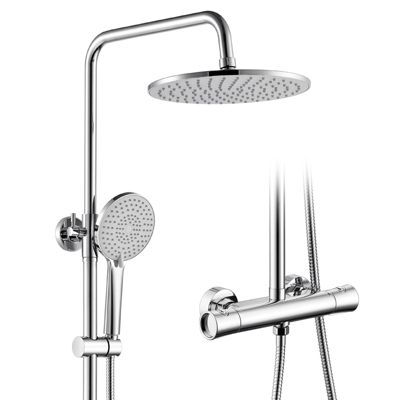 Colonne Douche Chromé,Thermostatique,avec pommeau douche 3 Jets,25 x 25cm Douche Tête,Hauteur Réglable,Ensemble Douche ,Rond