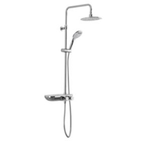 Colonne douche, Douchette 3 jets, mitigeur thermostatique, Barre réglable en hauteur, Chrome/Blanc SATSSTKP