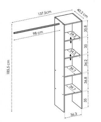 Colonne dressing en panneaux de particules mélaminés coloris blanc - Longueur 137.5 x Profondeur 40.2 x Hauteur 185.5 cm