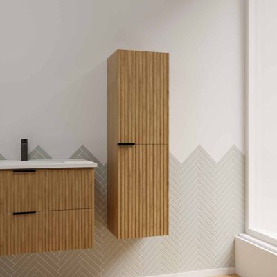 Colonne Façade Ondulee 35x30x120 cm - 2 Portes en MDF Decor Bois - MILO