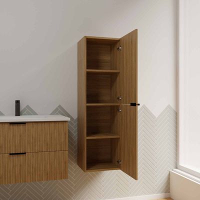 Colonne Façade Ondulee 35x30x120 cm - 2 Portes en MDF Decor Bois - MILO
