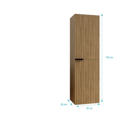 Colonne Façade Ondulee 35x30x120 cm - 2 Portes en MDF Decor Bois - MILO