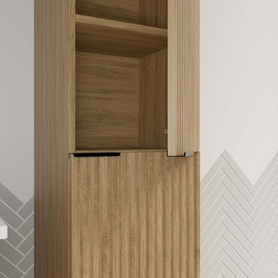 Colonne Façade Ondulee 35x30x120 cm - 2 Portes en MDF Decor Bois - MILO