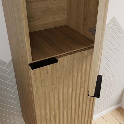 Colonne Façade Ondulee 35x30x120 cm - 2 Portes en MDF Decor Bois - MILO