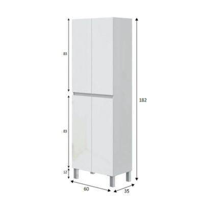 Colonne Fabian, 3 étagères 60x35x182h cm Blanc Brillant