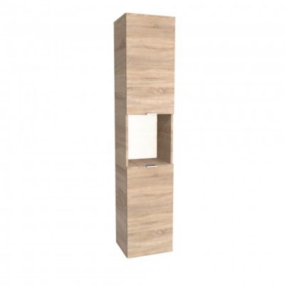 Colonne Meuble Salle de bain 130x35x30cm 2 portes chêne VELA à fixer au mur