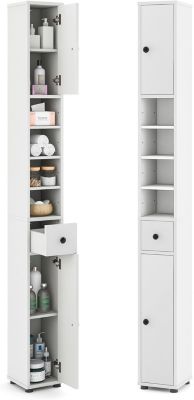 Colonne Meuble Salle de Bain Rangement, 1 Tiroir, 5 Etagères Réglables, Structure Antidérapante, Chambre, Salon, 20x20x180cm