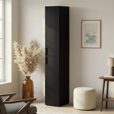 Colonne meuble TV noir avec 3 portes GoodHome Atomia H. 187 x L. 37 x P. 35 cm