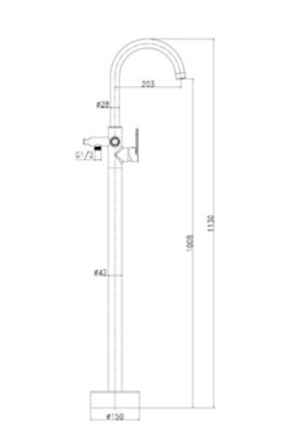 Colonne mitigeur mécanique de baignoire îlot + flexible + douchette, H.113 cm, doré, Essebagno