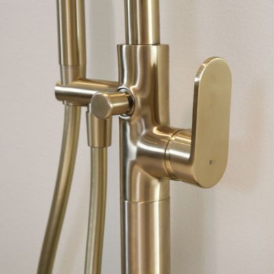 Colonne mitigeur mécanique de baignoire îlot + flexible + douchette, H.113 cm, doré, Essebagno