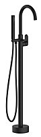 Colonne mitigeur mécanique de baignoire îlot + flexible + douchette, H.113 cm, noir, Essebagno