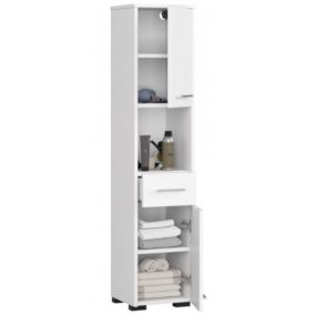 Colonne salle de bain, 2 armoires / 1 tiroir, 140 x 30 x 30 cm, blanc mat