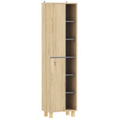 Colonne salle de bain design H.148 cm - 2 portes, 4 étagères, 6 niches - gris effet bois clair naturel