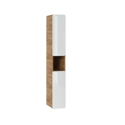 Colonne salle de bain ERBANO  Chene clair et blanc brillant  25x170 cm  3 portes  Meuble suspendu