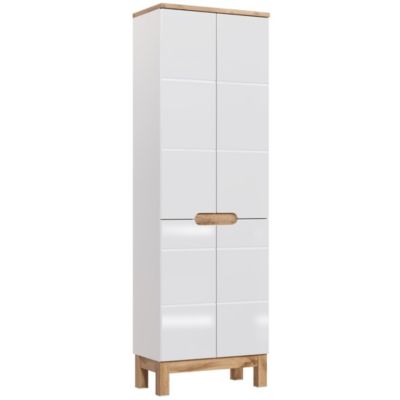 Colonne salle de bain ERMANO  Chene clair et blanc brillant  60x187 cm  4 portes  À poser
