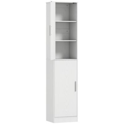 Colonne salle de bain H.180 cm - 2 portes, 4 étagères réglables - effet bois blanc
