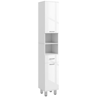 Colonne salle de bain H.180cm 2 portes 2 étagères 2 niches tiroir façade blanc laqué