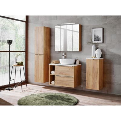 Colonne salle de bain NALYA 170 cm  Chene clair  Rangement vertical suspendu design