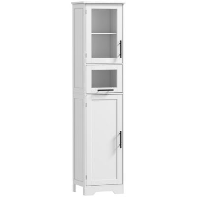Colonne salle de bain - porte vitrée - tiroir, 2 placards et étagère réglable - 40 x 31 x 170 cm - blanc