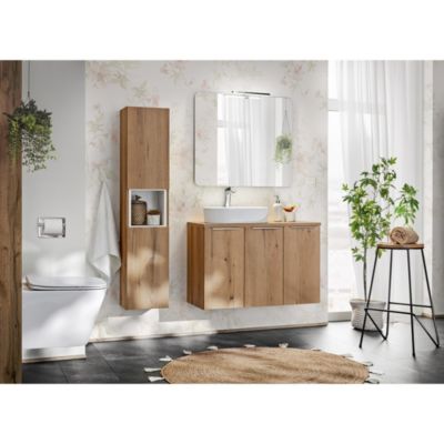 Colonne salle de bain VANO  2 portes et 1 niche  Chene  L30 x P25 x H140 cm  Meuble suspendu