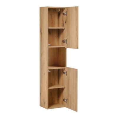 Colonne salle de bain VANO  2 portes et 1 niche  Chene  L30 x P25 x H140 cm  Meuble suspendu