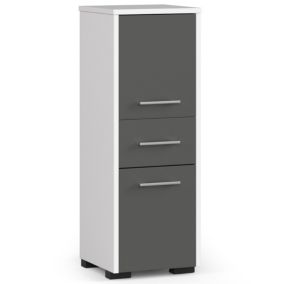 Colonne salle de bains AKORD FIN Blanche 30 cm 2 portes 1 tiroir façade Gris Graphite 3 étagères 30x30x85 cm