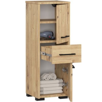 Colonne salle de bains AKORD FIN Chêne Artisan 30 cm 2 portes 1 tiroir façade Chêne Artisan 3 étagères 30x30x85 cm