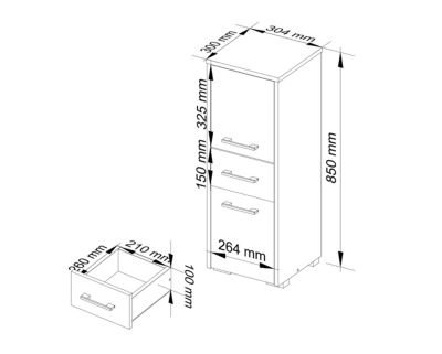 Colonne salle de bains AKORD FIN Chêne Artisan 30 cm 2 portes 1 tiroir façade Chêne Artisan 3 étagères 30x30x85 cm
