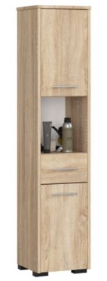 Colonne salle de bains AKORD FIN Chêne Sonoma 30 cm 2 portes 1 tiroir façade Chêne Sonoma 5 étagères 30x30x140 cm