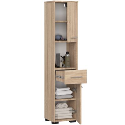 Colonne salle de bains AKORD FIN Chêne Sonoma 30 cm 2 portes 1 tiroir façade Chêne Sonoma 5 étagères 30x30x140 cm